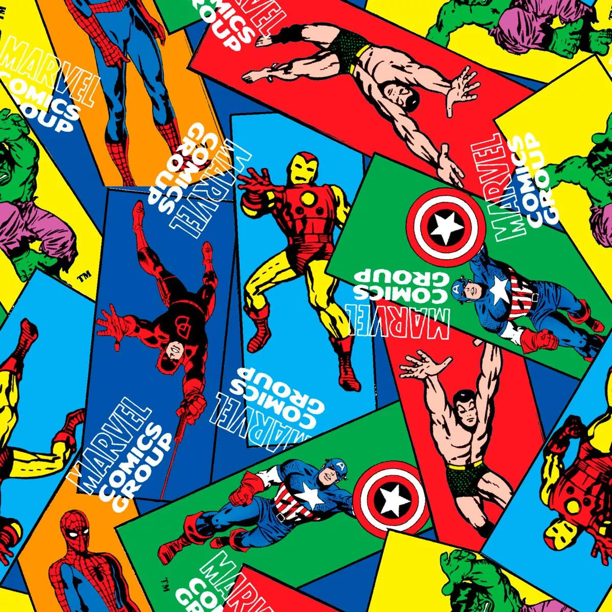 marvel-retro-comics-heroes-collage-fabric Marvel Retro Comics Heroes Collage Fabric