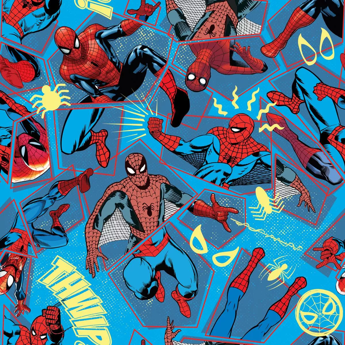 marvel-spider-man-comic-action-on-blue-fabric Marvel Spider-Man Comic Action on Blue Fabric