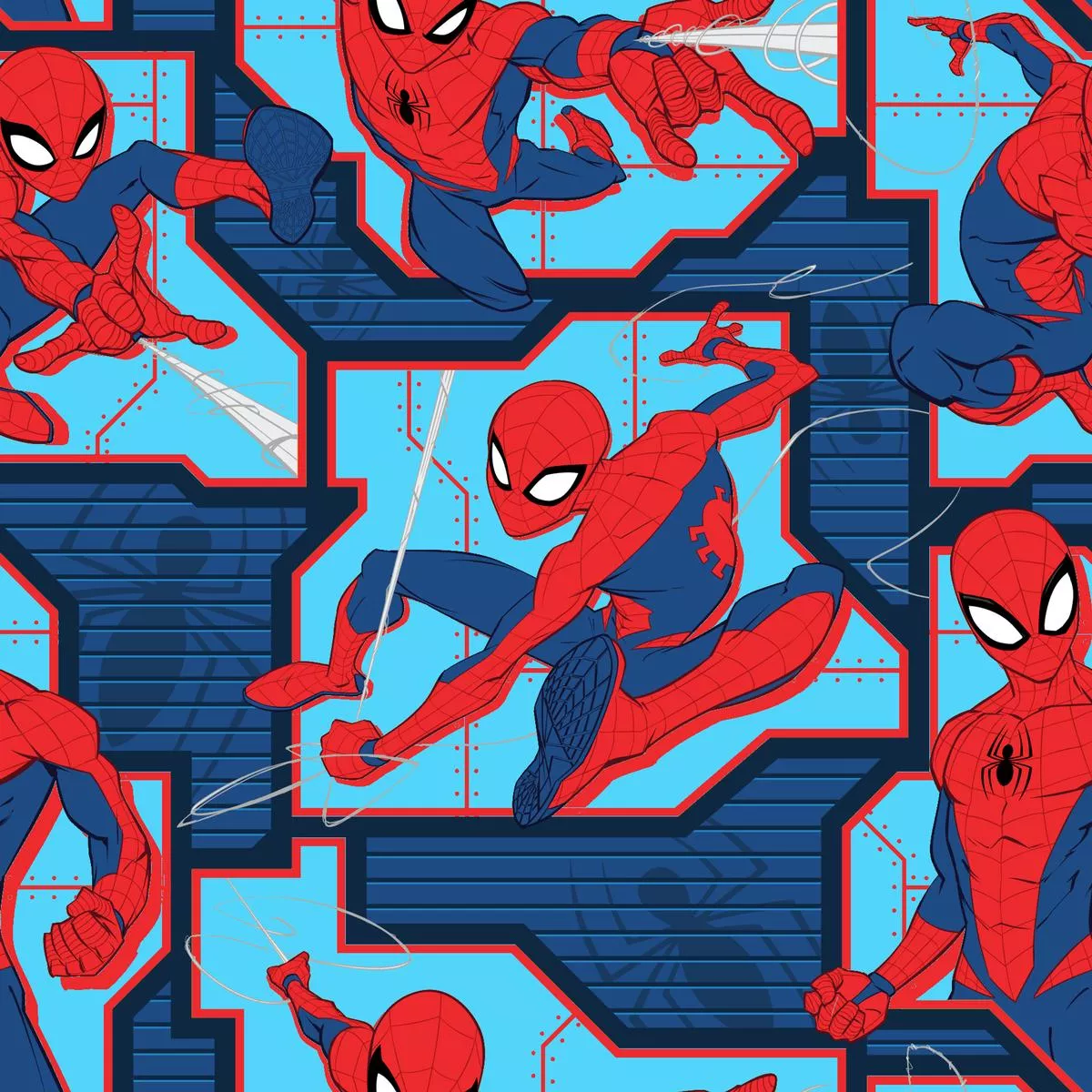marvel-spider-man-comic-geometrics-on-blue-fabric Marvel Spider-Man Comic Geometrics on Blue Fabric
