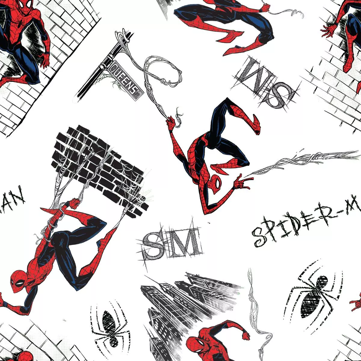 Marvel Spider-Man Retro Comic on White Fabric