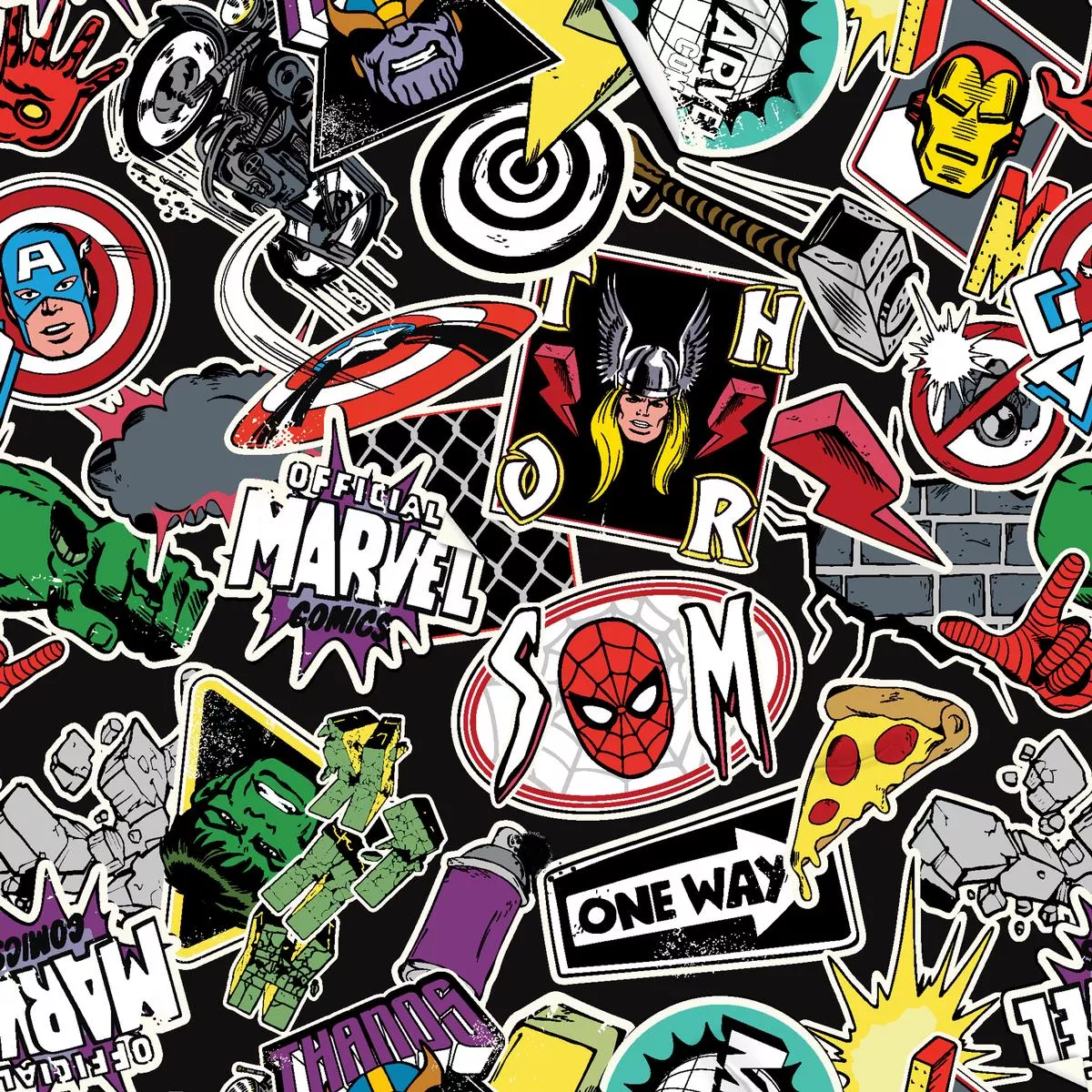 Marvel Super Hero Sticker Collage Fabric