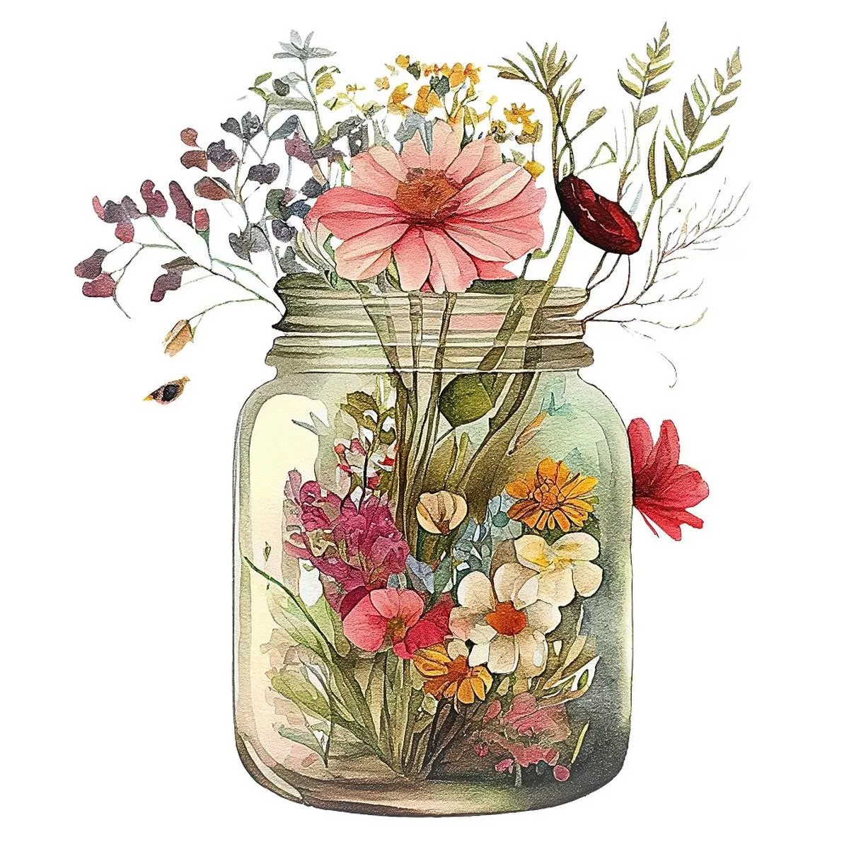 mason-jar-flowers-2-fabric-panel Mason Jar Flowers #2 Fabric Panel