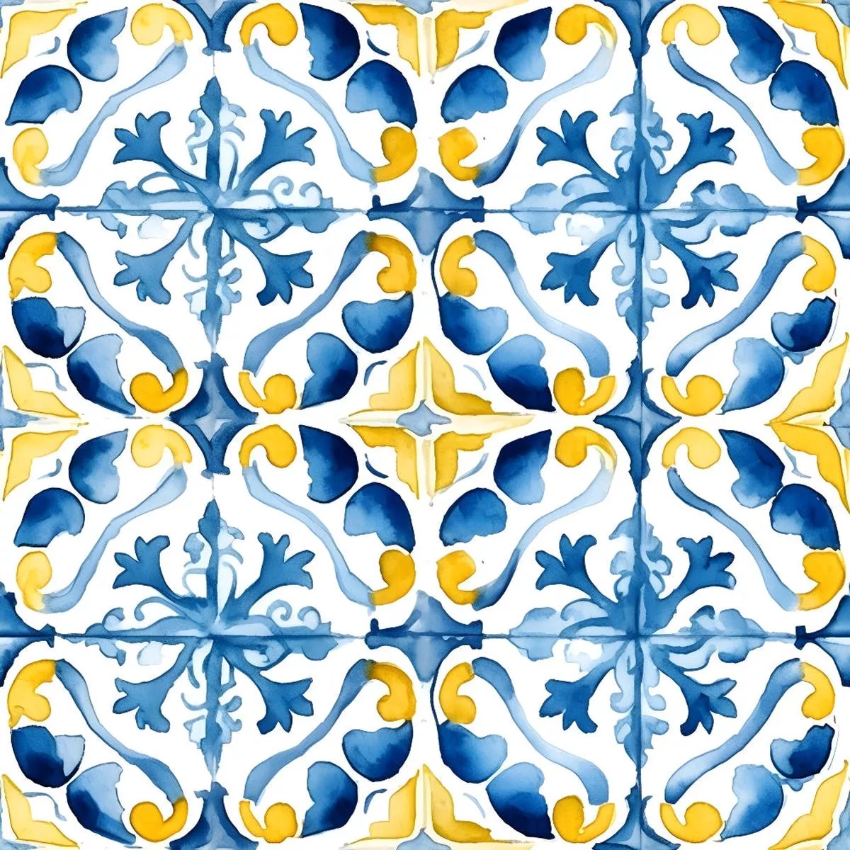 Mediterranean Lemon Azure Pattern 15 Quilting Cotton Fabric