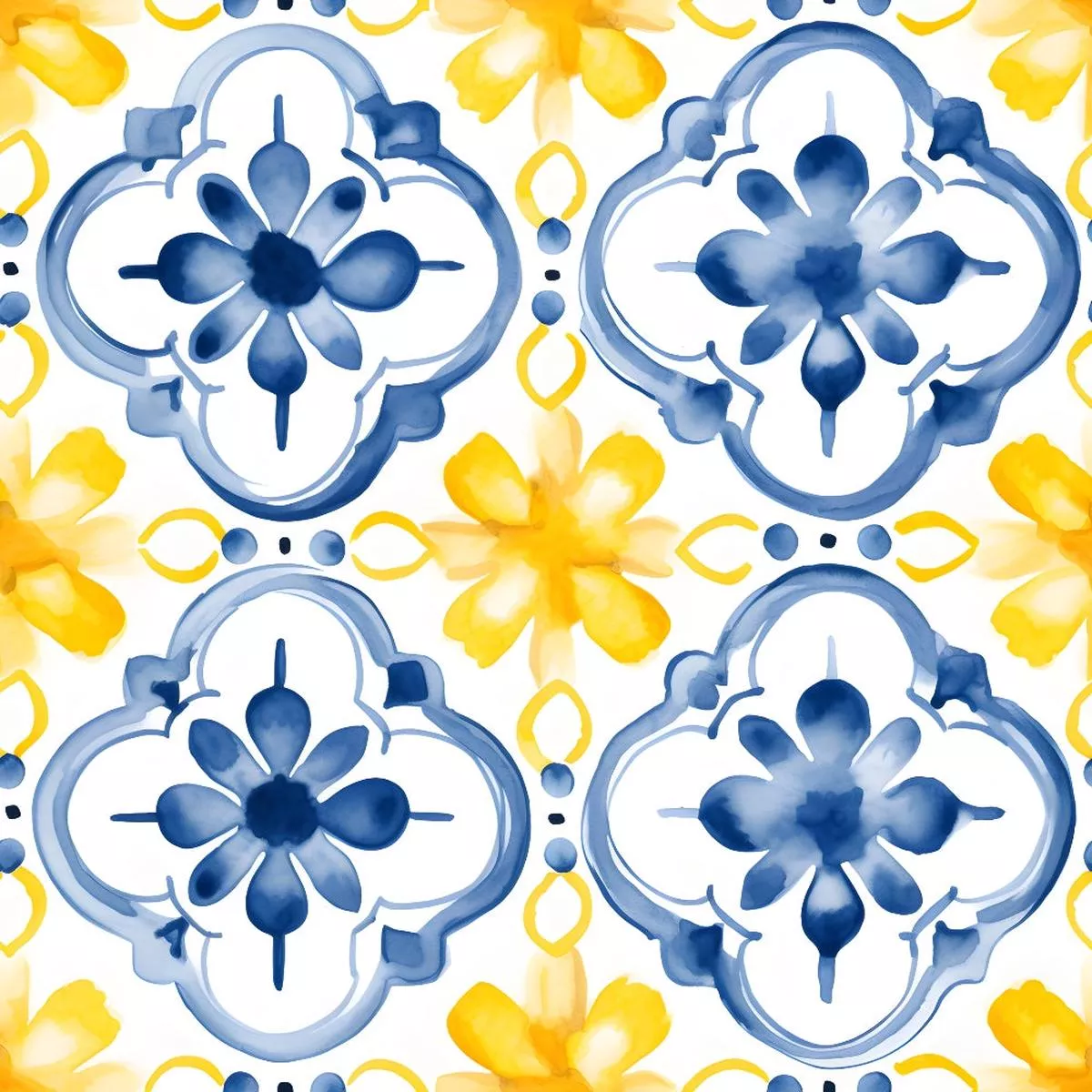 Mediterranean Lemon Azure Pattern 18 Quilting Cotton Fabric
