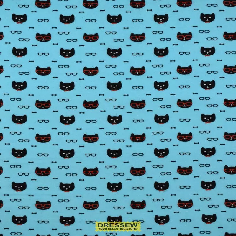 Michael Miller Cats Flannel Turquoise / Black