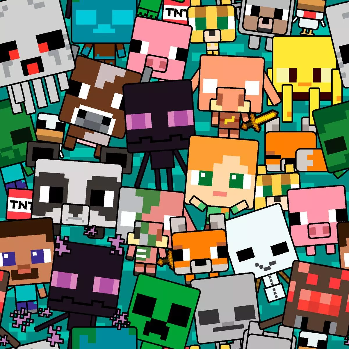 minecraft-characters-pixelated-toss-fabric Minecraft Characters Pixelated Toss Fabric