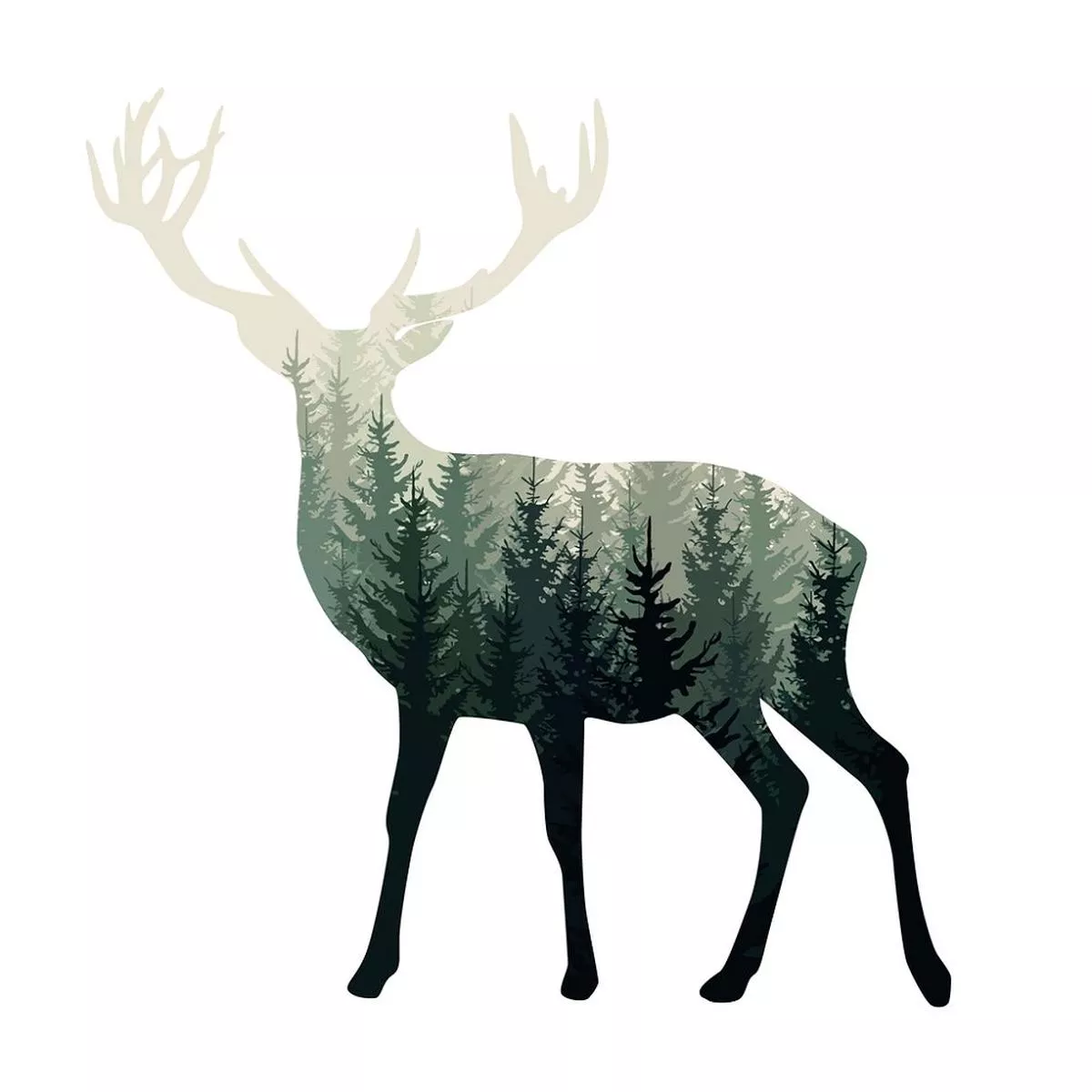 Misty Forest Deer Silhouette Fabric Panel – Multi
