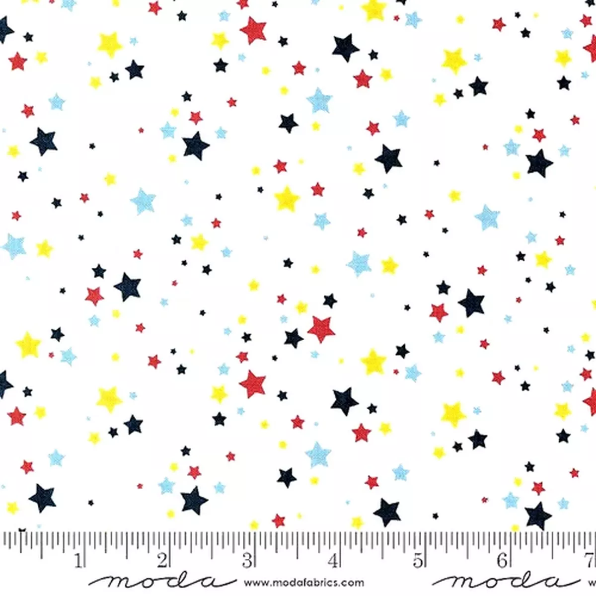 MODA FABRICS 20856 11 “MULTI COLORED STARS” WHITE BACKGROUNDBTY