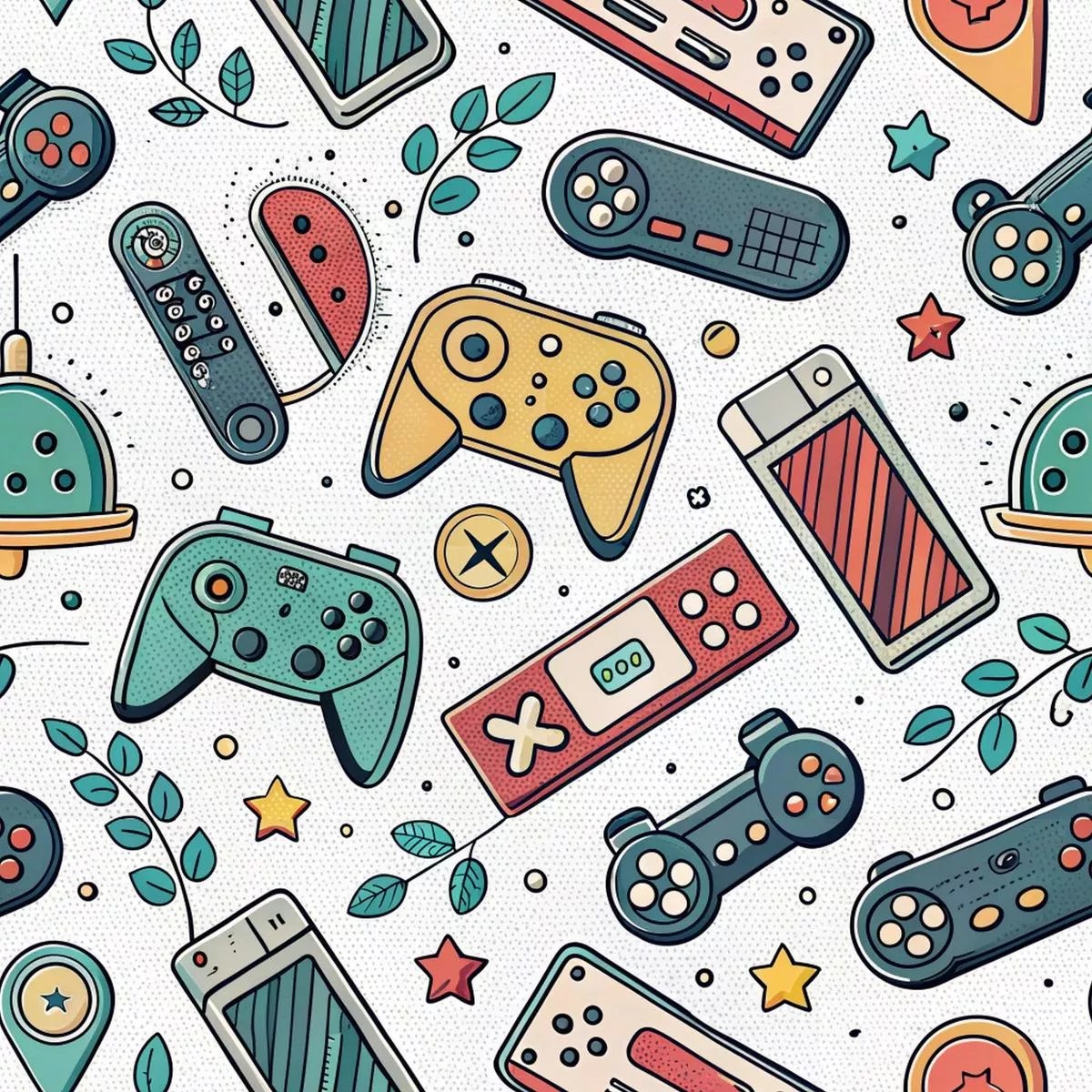 Modern Gamer Controllers Pattern 8 Quilting Cotton Fabric