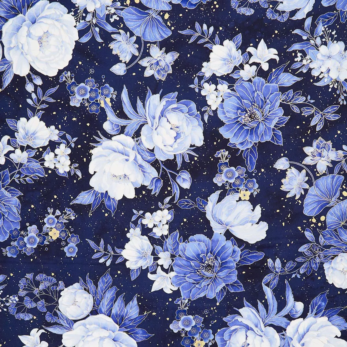 Moonlight – Asian Floral Navy Metallic Yardage