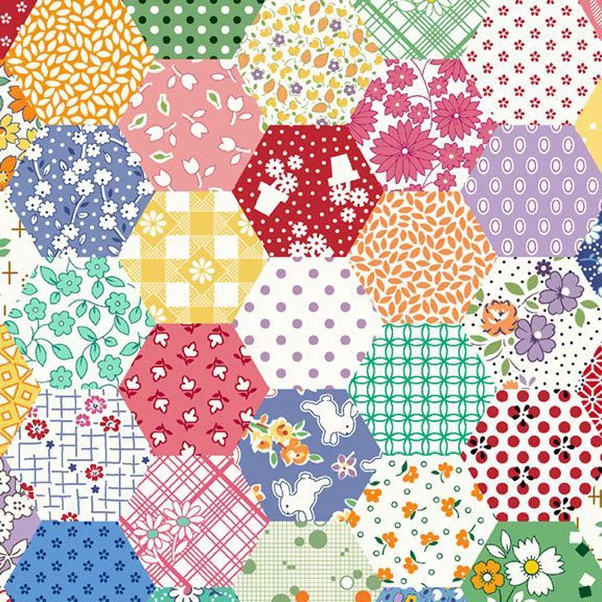 multi-hexagon-aunt-grace-cotton-wideback-fabric-per-yard Multi Hexagon Aunt Grace Cotton Wideback Fabric Per Yard