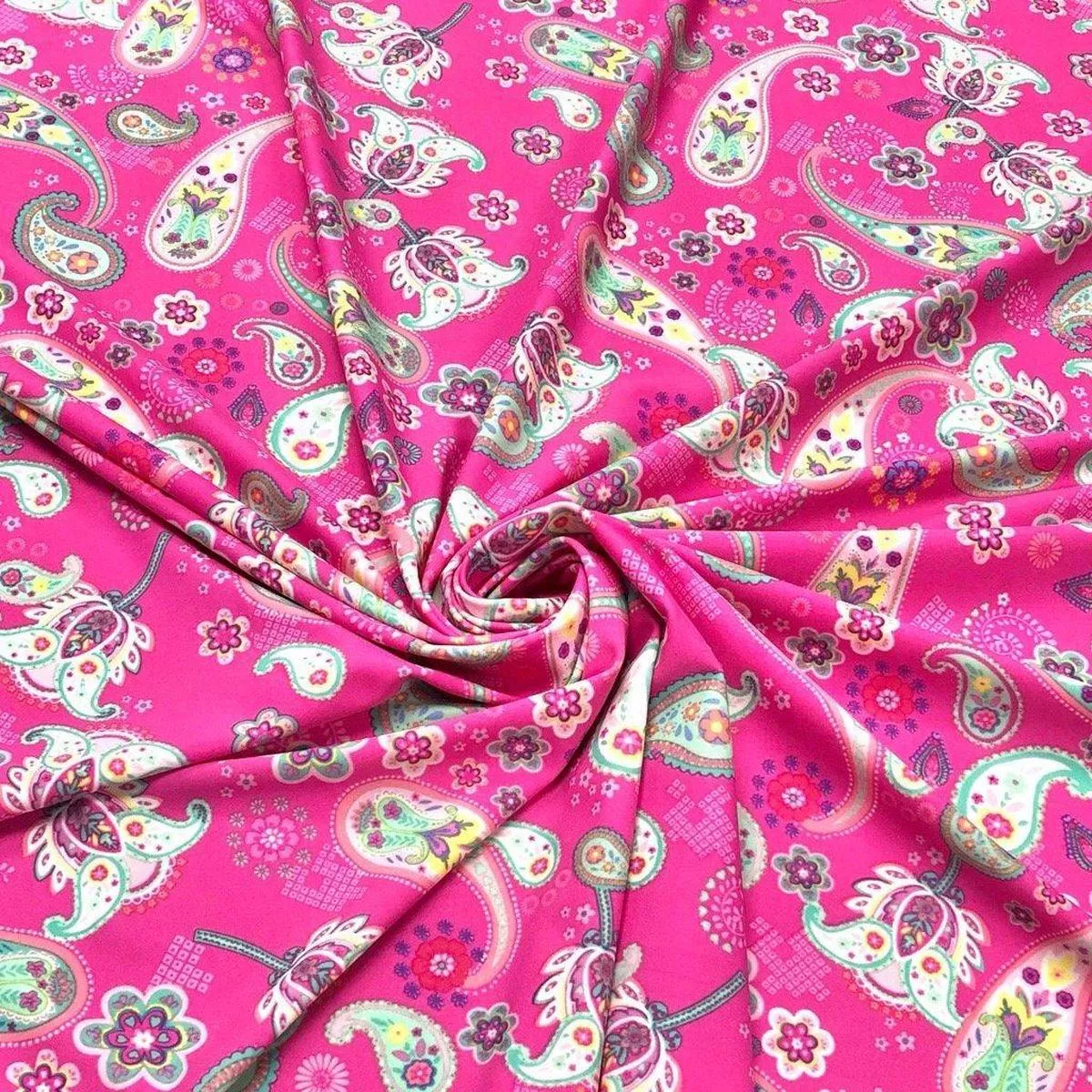 multicolour-paisley-on-pink-lycra-spandex-fabric Multicolour Paisley on Pink Lycra Spandex Fabric