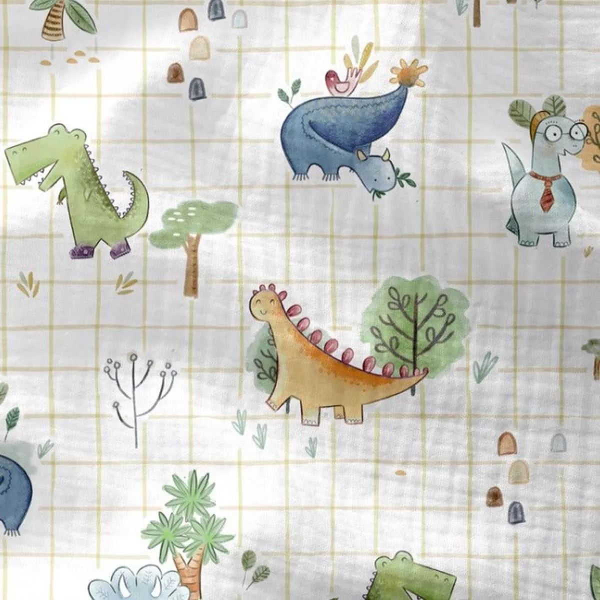muslin-with-checked-dinosaur-print-120-g-m Muslin with checked dinosaur print 120 g/m
