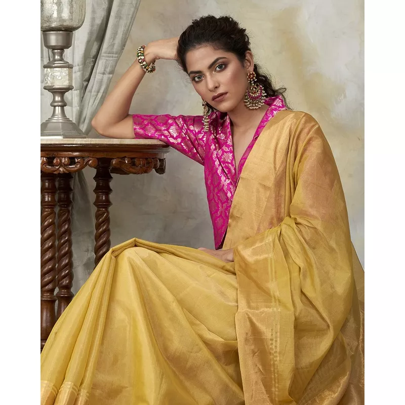 mustard-handloom-tissue-chanderi-saree-with-4-inch-border Mustard Handloom Tissue Chanderi Saree With 4 Inch Border