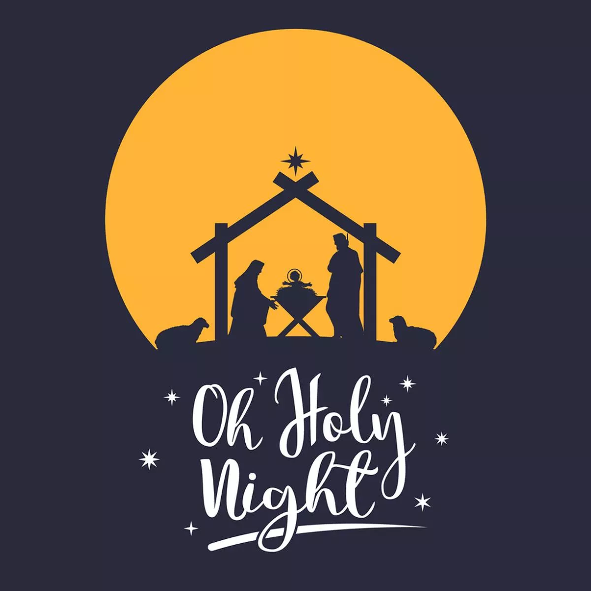 Nativity Scene Silhouette Fabric Panel – Navy