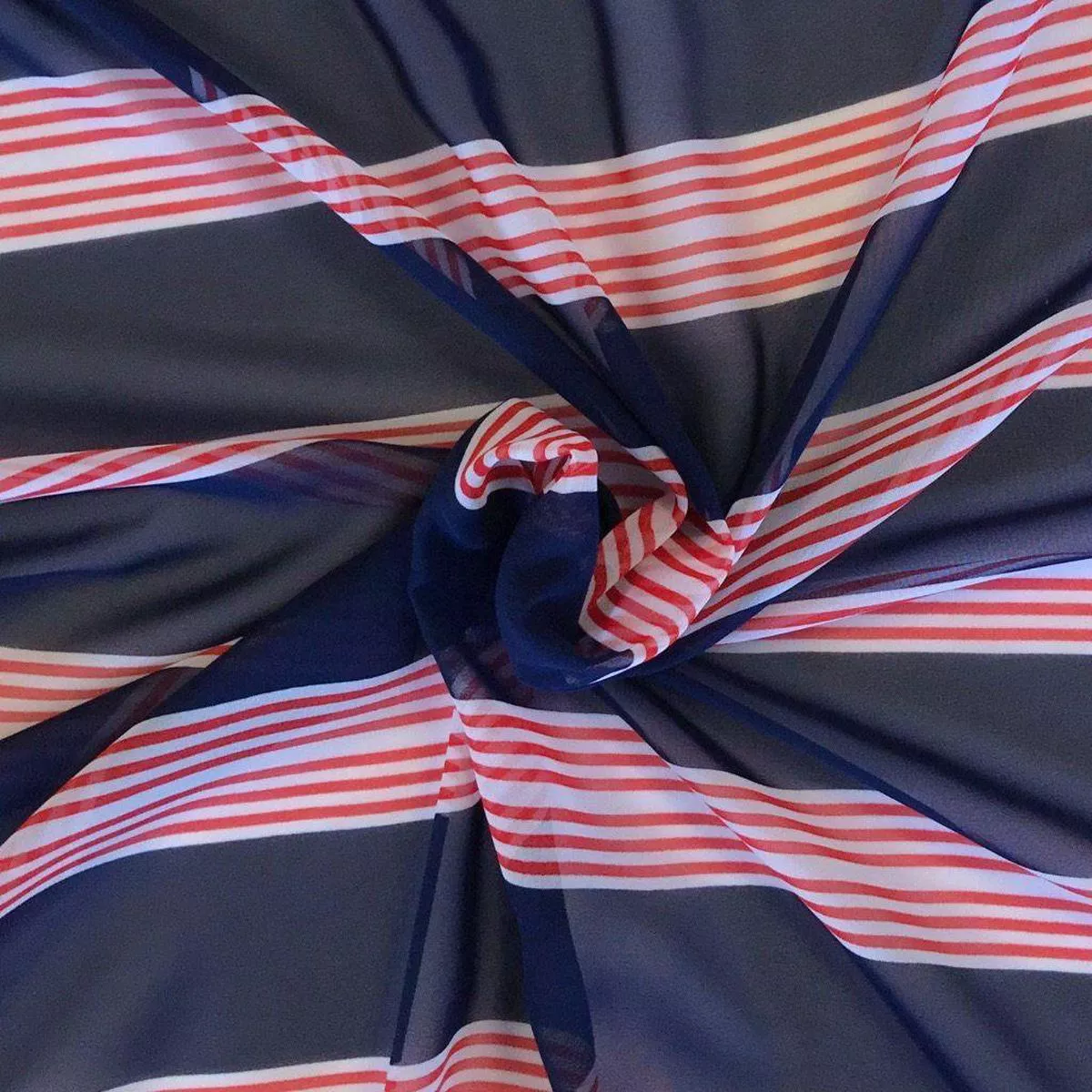 navy-red-stripe-chiffon-fabric Navy and Red Stripe Chiffon Fabric
