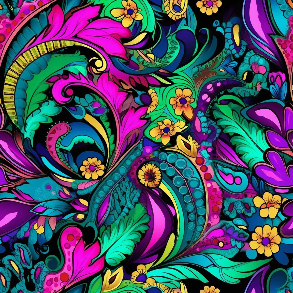 Neon Paisley Pattern 2 Quilting Cotton Fabric