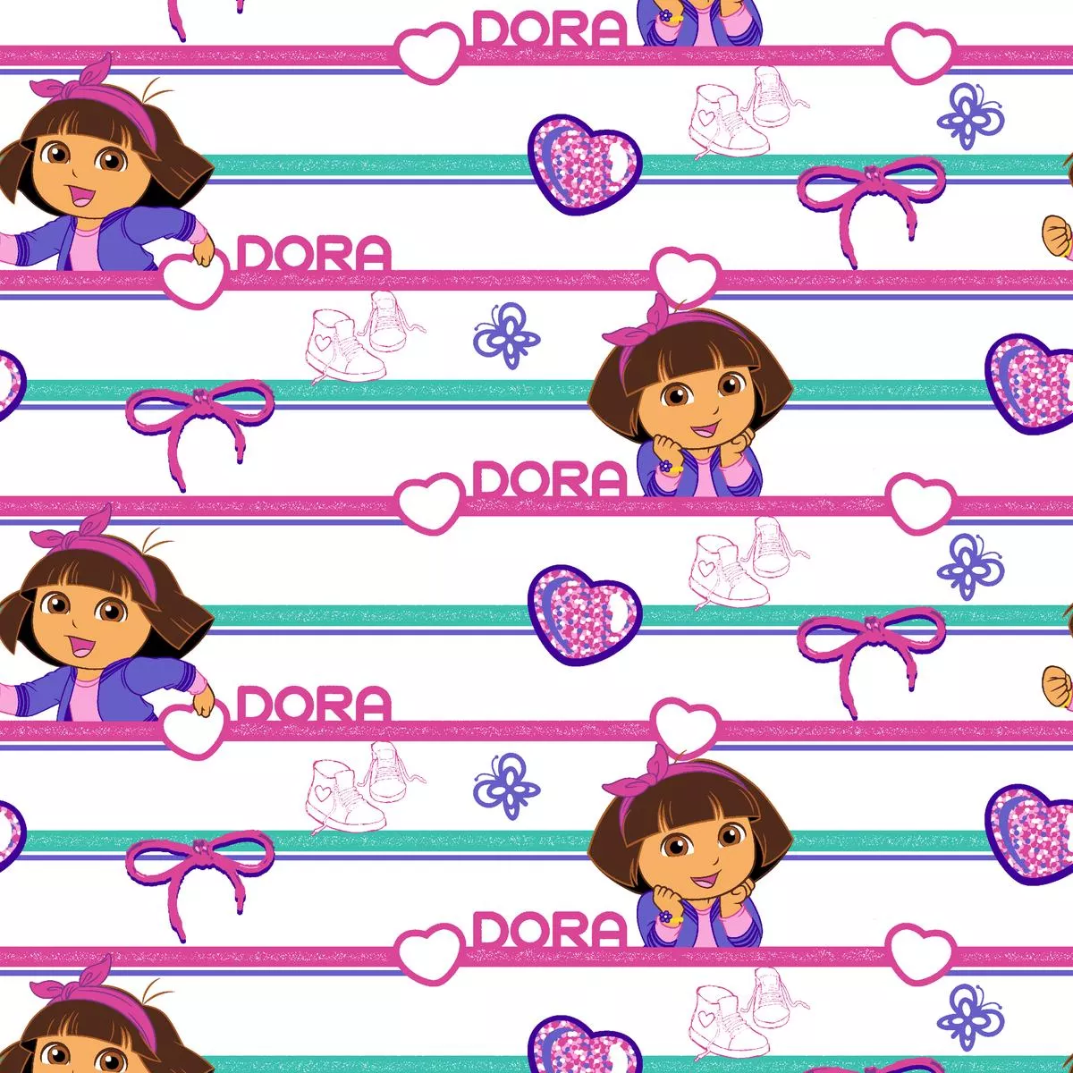 nickelodeon-dora-explorer-hearts-stripes-fabric Nickelodeon Dora the Explorer Hearts & Stripes Fabric