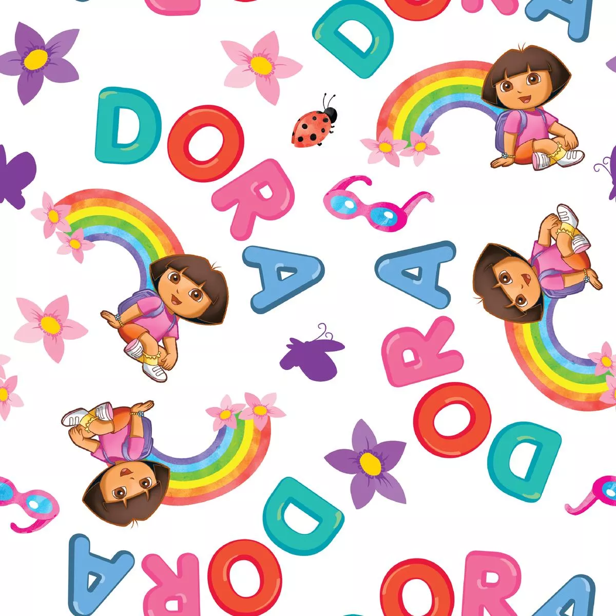 Nickelodeon Dora the Explorer Rainbows and Flowers Fabric