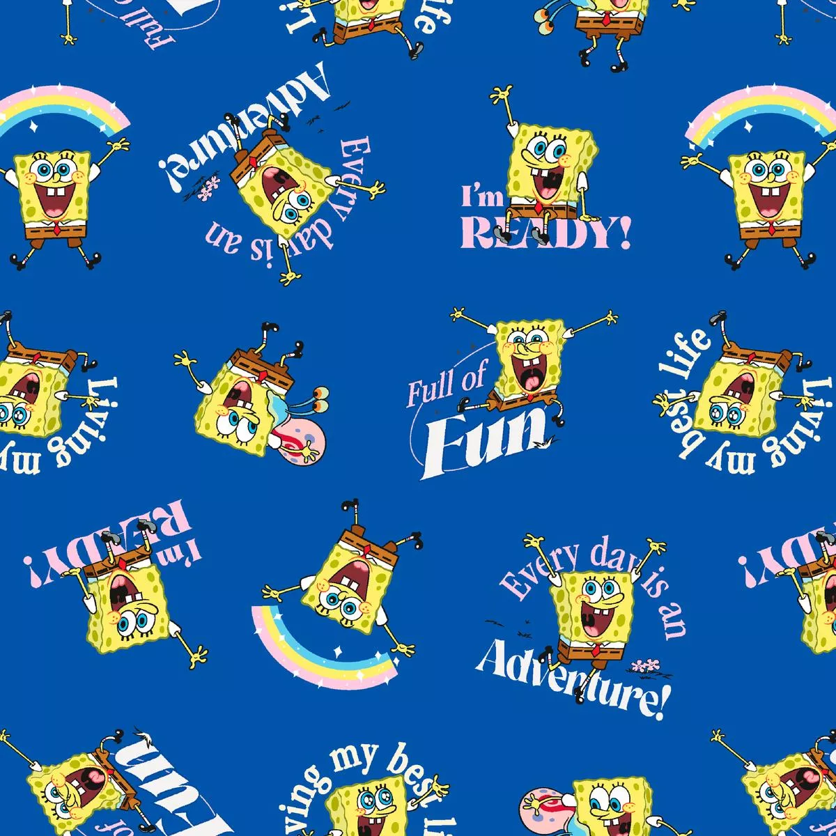 nickelodeon-spongebob-ready-fun-on-blue-fabric Nickelodeon SpongeBob Ready for Fun on Blue Fabric