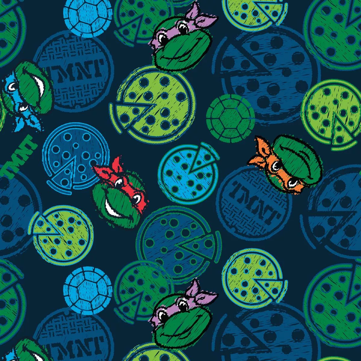 nickelodeon-tmnt-dark-blue-pizza-polka-dot-fabric Nickelodeon TMNT Dark Blue Pizza Polka Dot Fabric