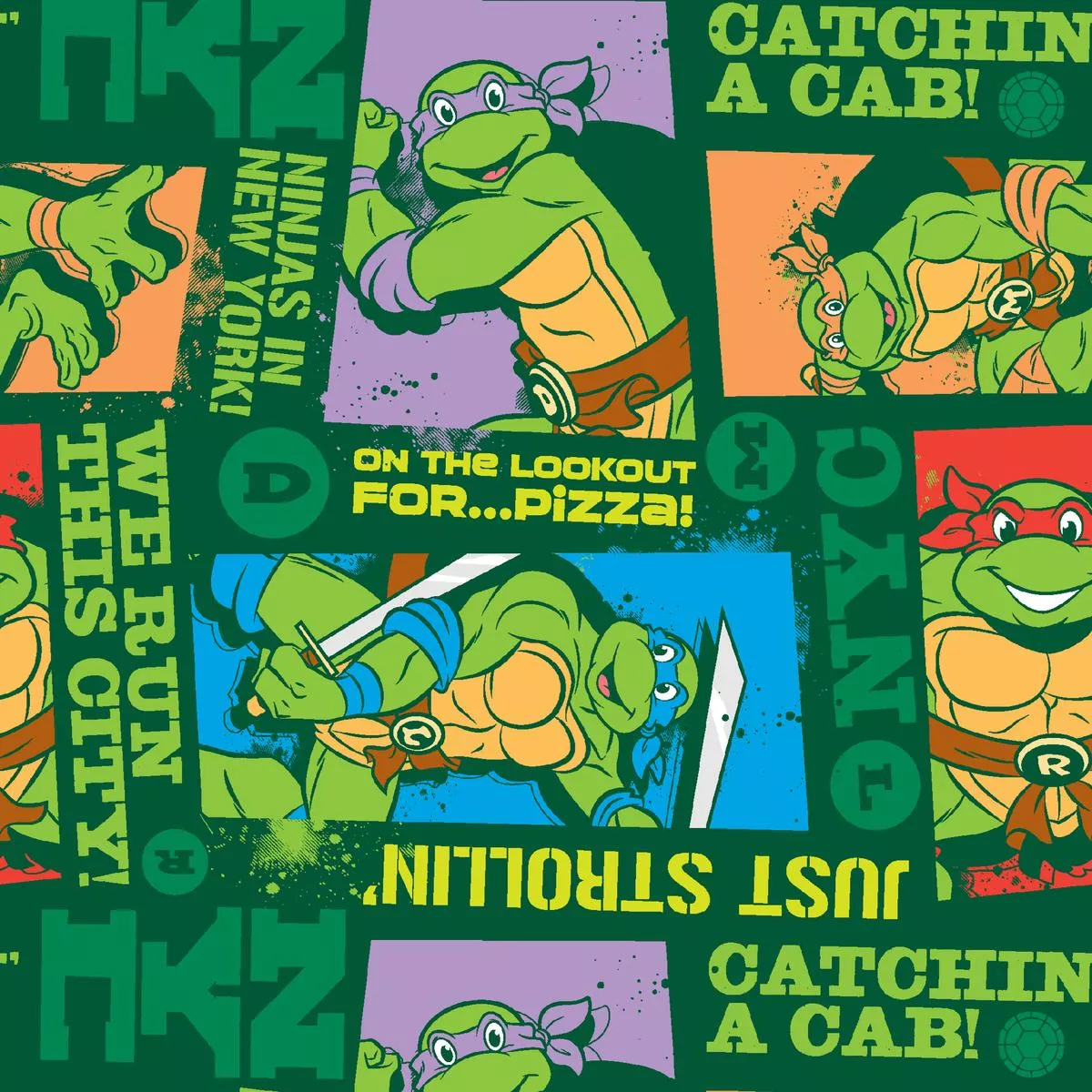 Nickelodeon TMNT Green Comic Panels Fabric