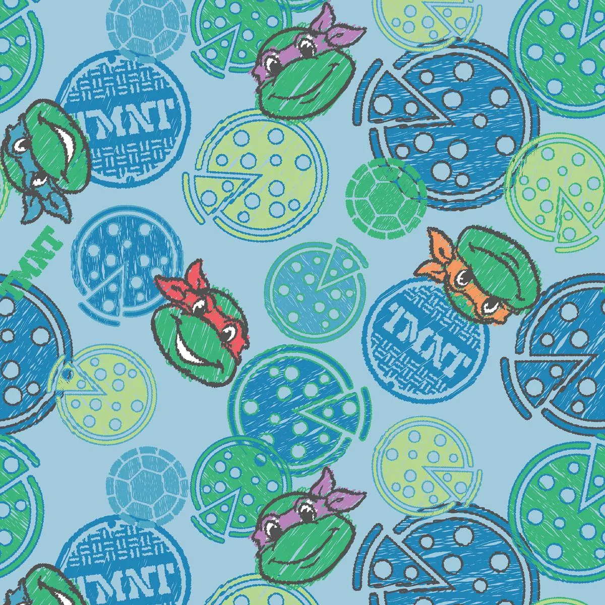 nickelodeon-tmnt-light-blue-pizza-polka-dot-fabric Nickelodeon TMNT Light Blue Pizza Polka Dot Fabric