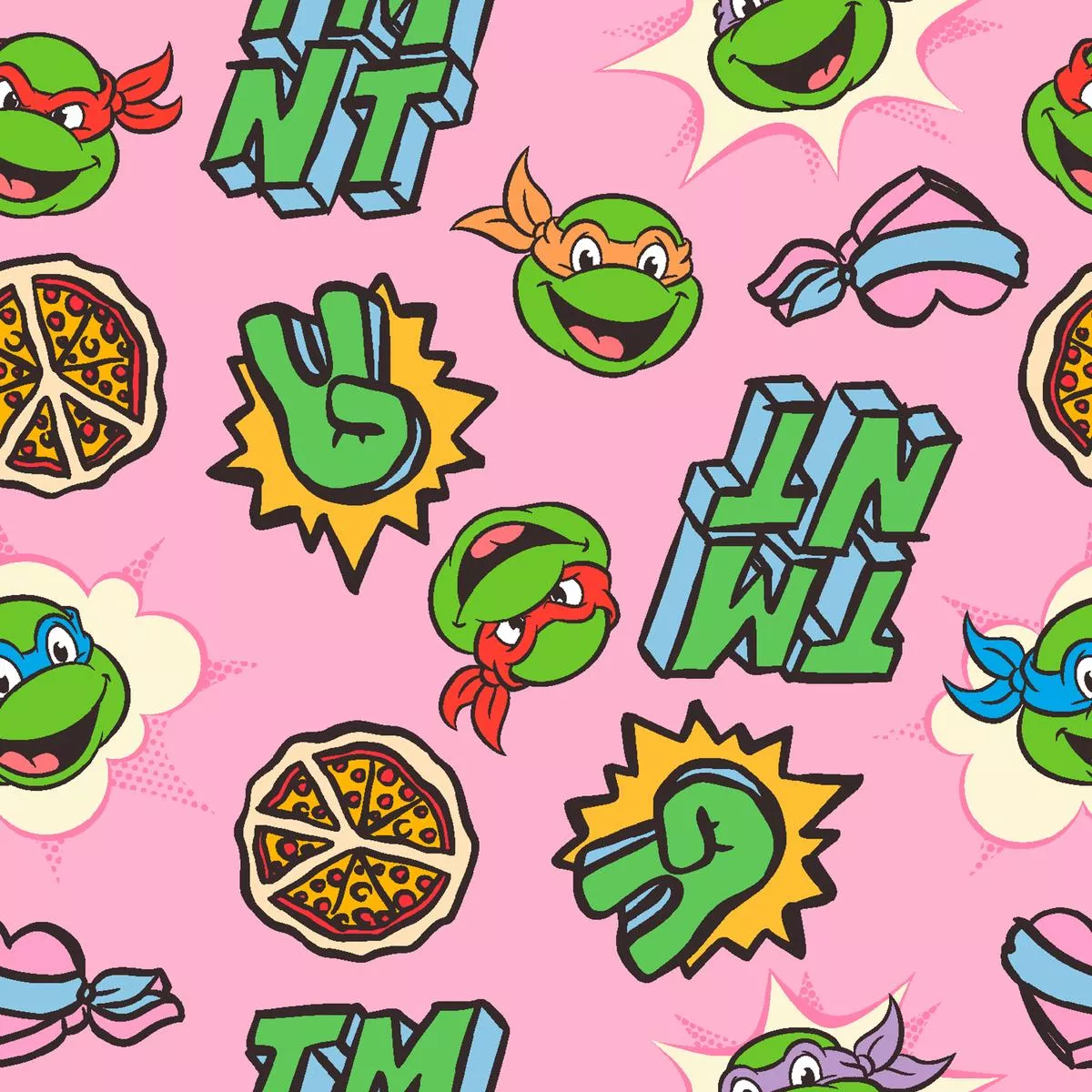 nickelodeon-tmnt-retro-pop-on-pink-fabric Nickelodeon TMNT Retro Pop on Pink Fabric