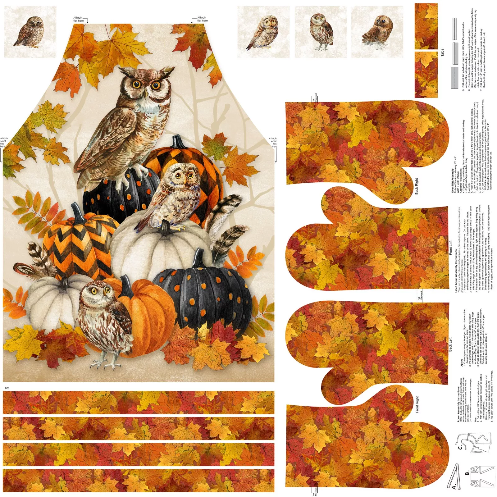 Night Owl ~ Apron Panel~Beige Multi ~ C28843-12