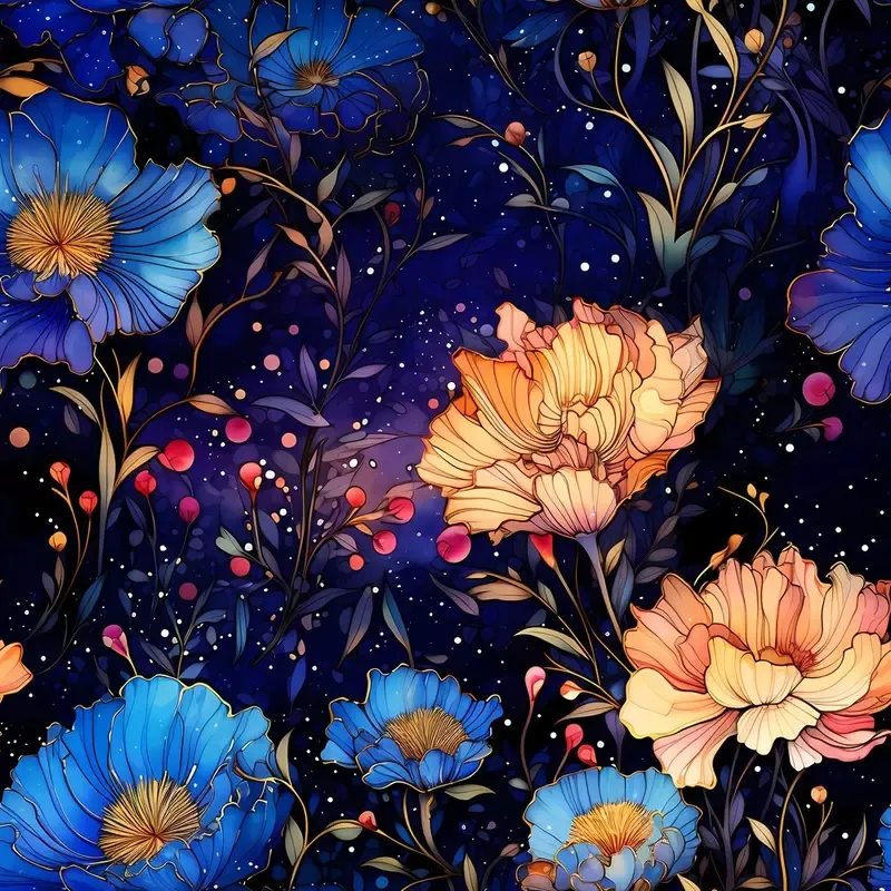 Nightlife Nouveau Floral Pattern #5 Fabric