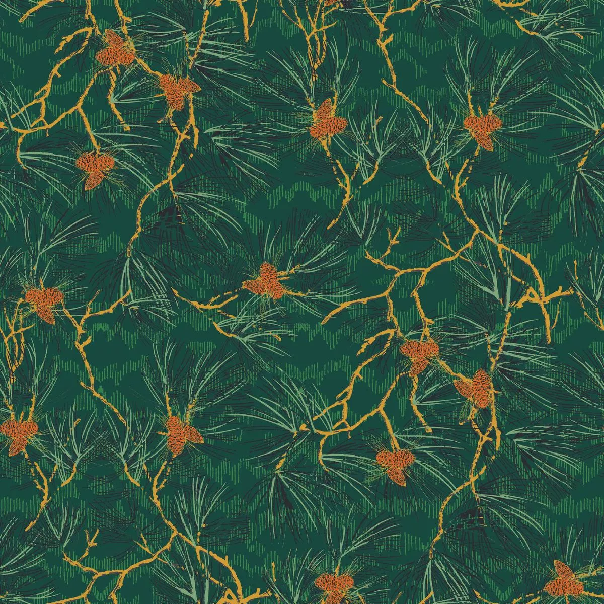 Noel Branches on Green Fabric