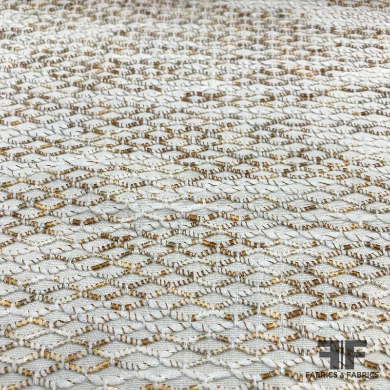 Novelty Wavy Embroidered Cotton Suiting – Beige / White