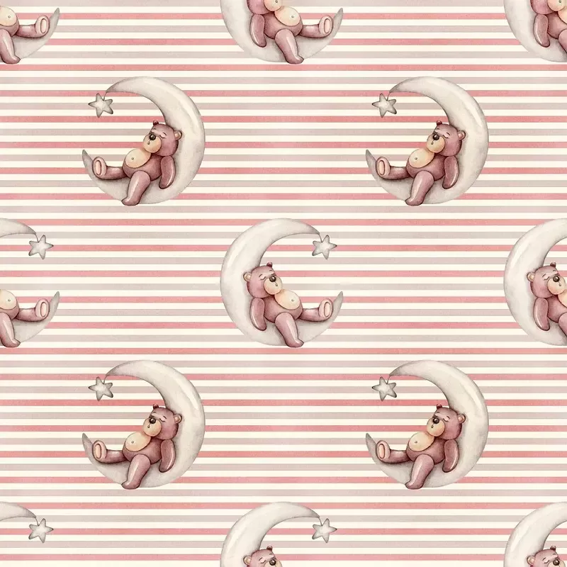 nursery-bear-sleeping-moon-on-stripes-fabric Nursery Bear Sleeping Moon on Stripes Fabric