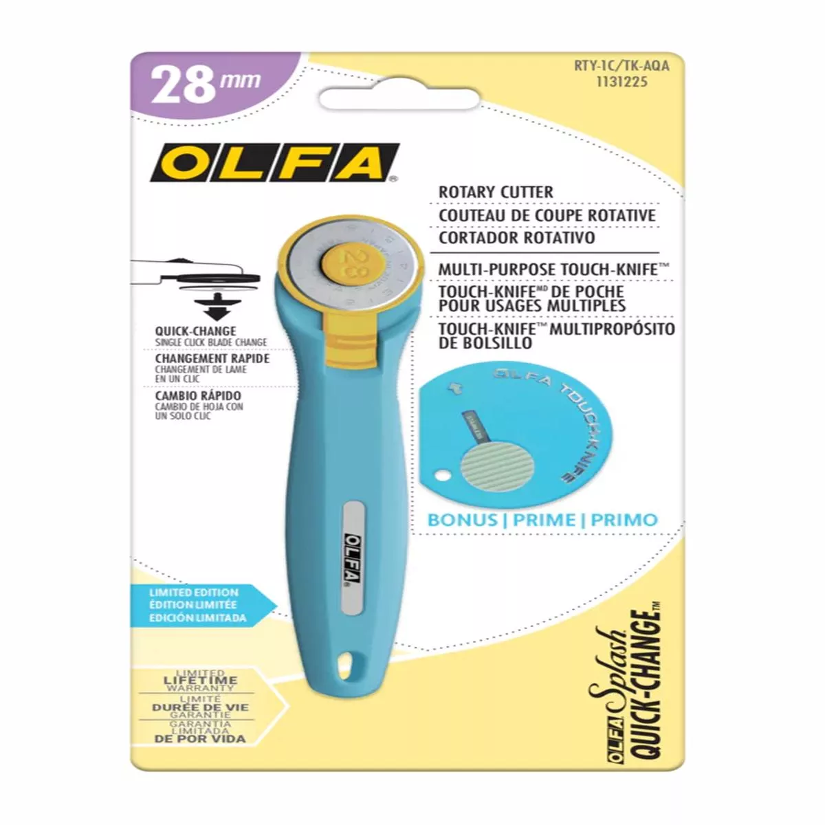 OLFA 28mm Quick Change Rotary Cutter with Touch Knife RTY-1CTK-AQA