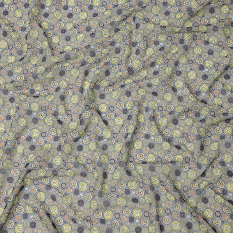 olive-grey-base-with-abstract-circular-printed-cotton-voile-fabric-multicolor-ge Olive Grey Base with Abstract Circular Printed Cotton Voile Fabric, Multicolor Geometric Dot Design, 110 Cms Width, Made in India-D23795