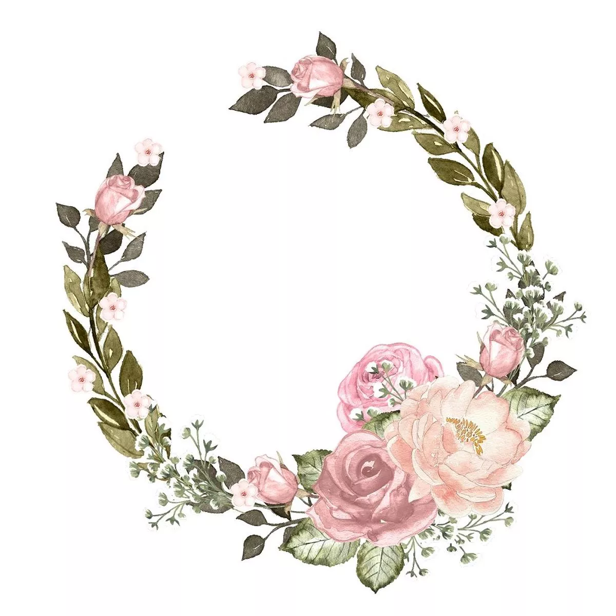 open-blush-rose-leaves-wreath-fabric-panel Open Blush Rose & Leaves Wreath Fabric Panel