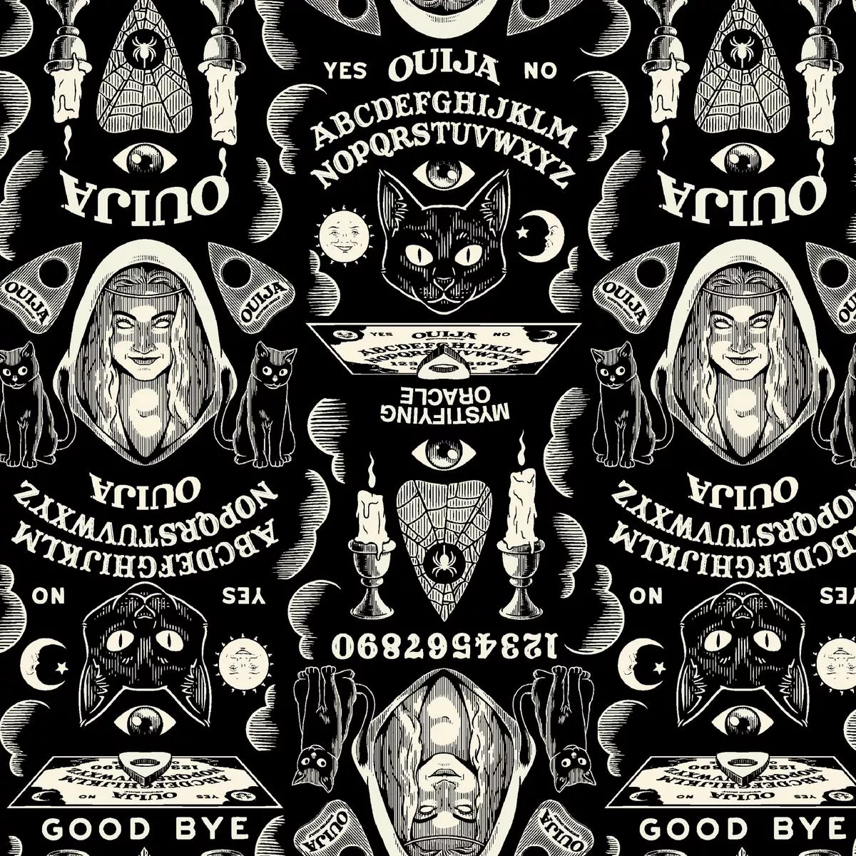 Ouija Mystical Board on Black Fabric
