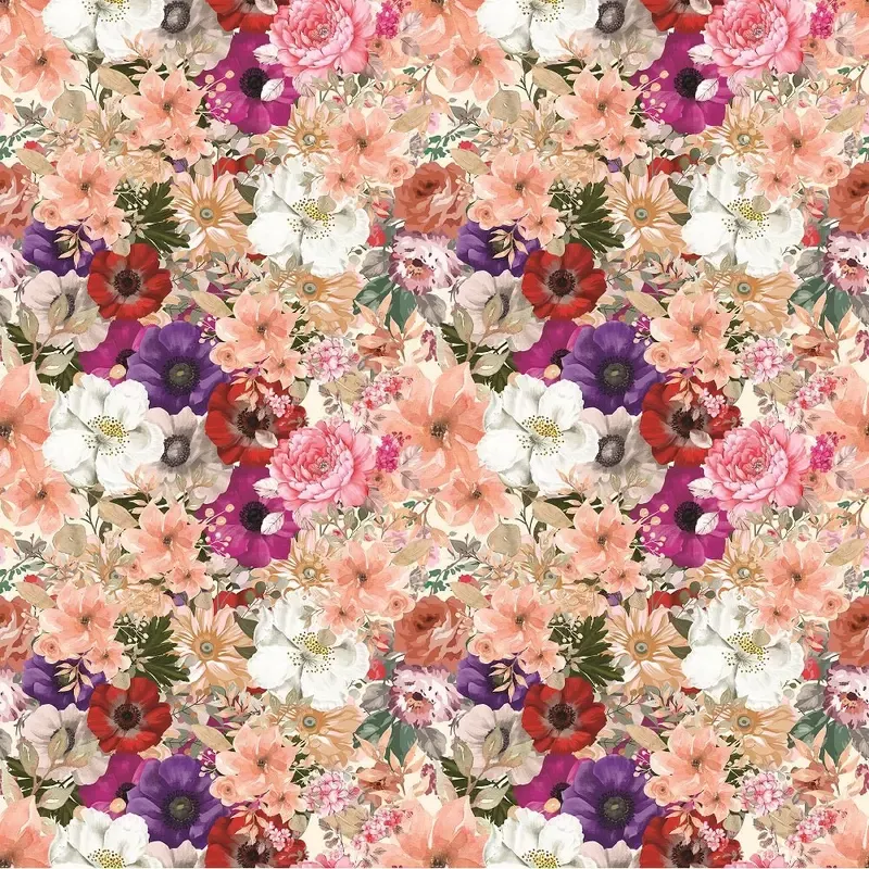 Packed Watercolor Flowers Pattern #1 Fabric