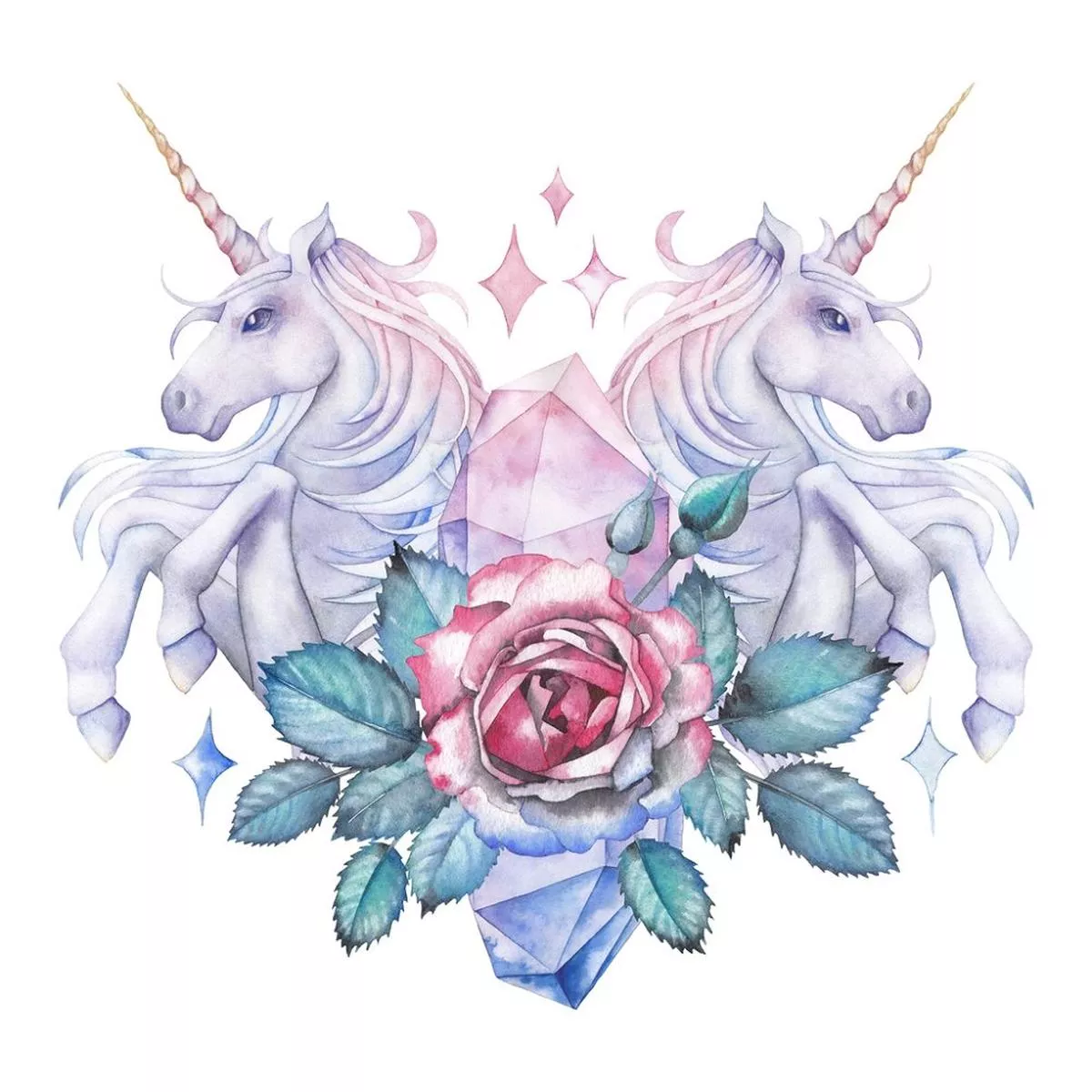 pair-unicorns-crystals-fabric-panel-variation-1 Pair Of Unicorns & Crystals Fabric Panel Variation 1