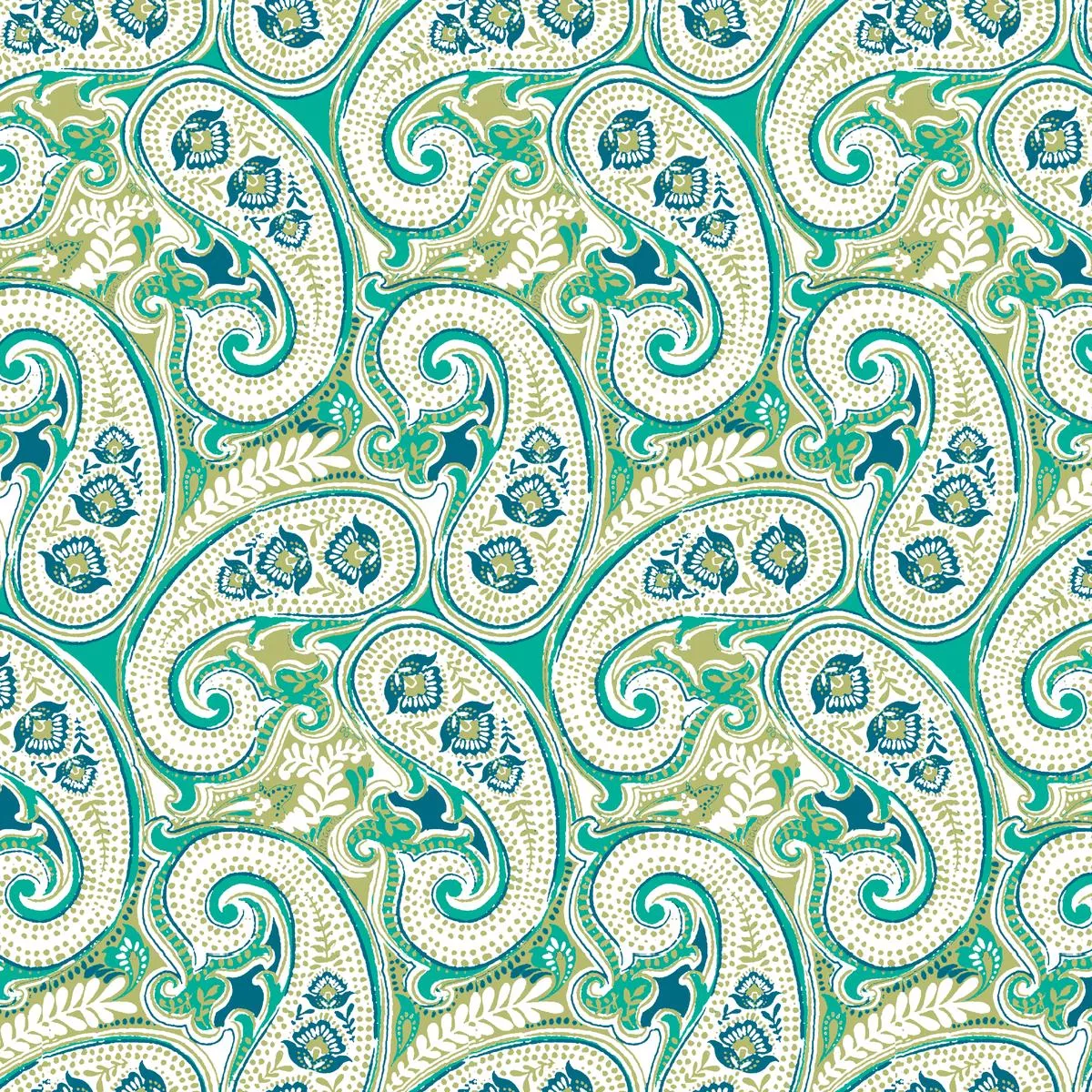 Paisley Swirl on Green Fabric