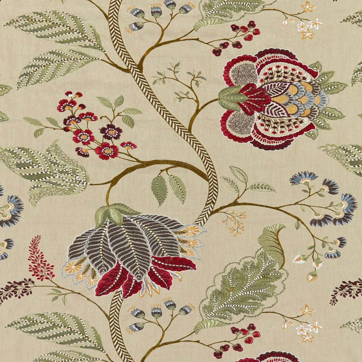 palampore-embroidery-cinnamon-fabric Palampore Embroidery Cinnamon Fabric