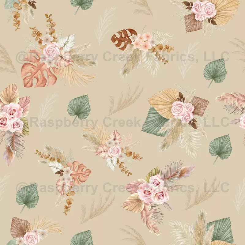 Pampas Grass & Flowers on Tan