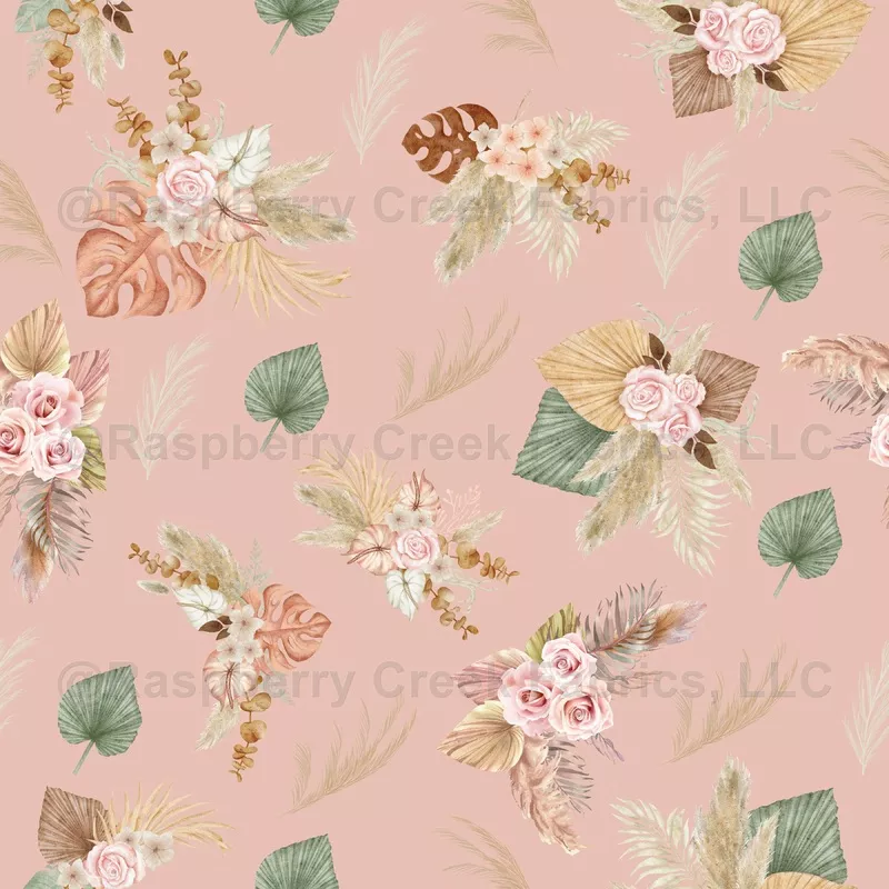 Pampas Grass & Flowers on Tea Rose Pink