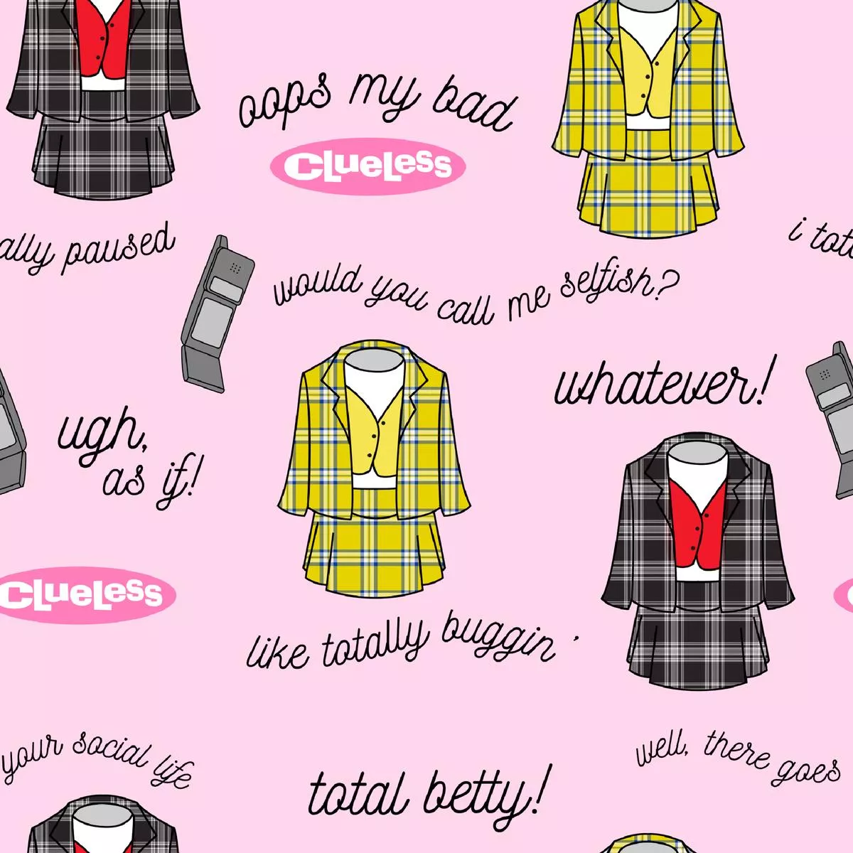 paramount-clueless-totally-buggin-pink-plaid-nostalgia-fabric Paramount Clueless – Totally Buggin’ – Pink Plaid Nostalgia Fabric