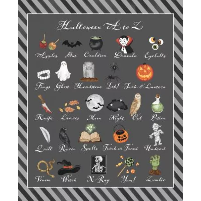 Paranormal Parade Gray Halloween Alphabet Panel 8328-90