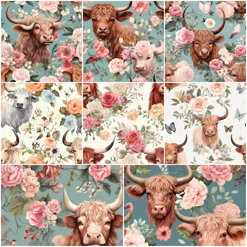 pastel-highland-cows-fabric-collection-1-yard-bundle Pastel Highland Cows Fabric Collection – 1 Yard Bundle