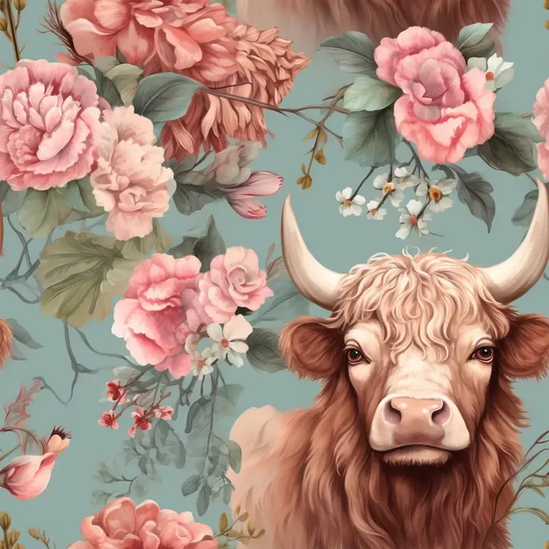 pastel-highland-cows-pattern-6-fabric Pastel Highland Cows Pattern #6 Fabric