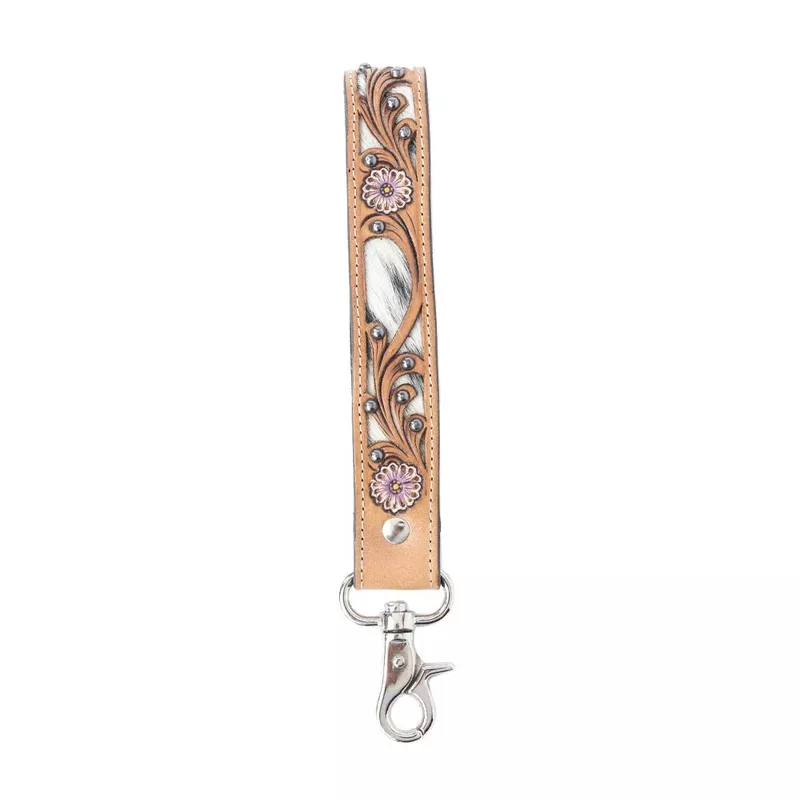 pasture-petals-hand-tooled-leather-keyfob-in-prairie-sand Pasture Petals Hand-tooled Leather Keyfob in Prairie Sand