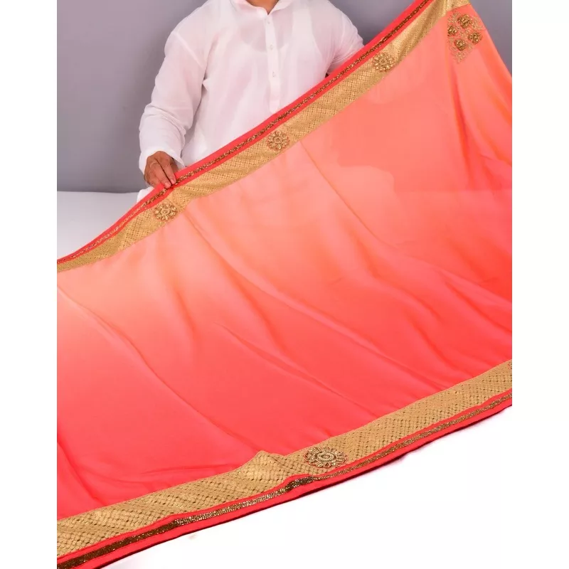Peach GeorgetteEmbroidered Saree