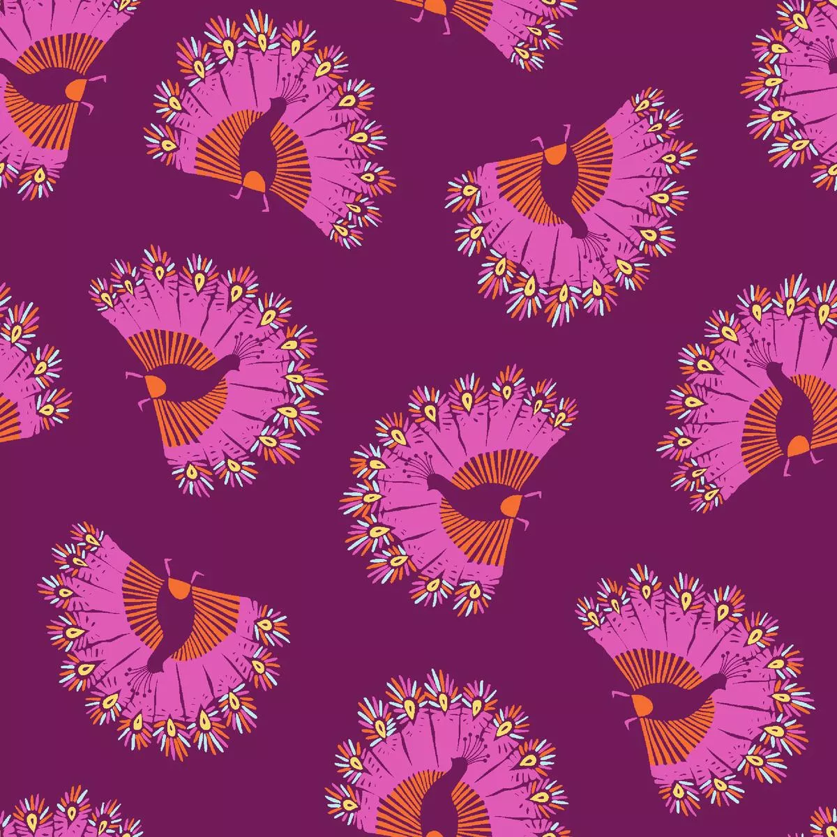 Peacock Party, Purple Fabric